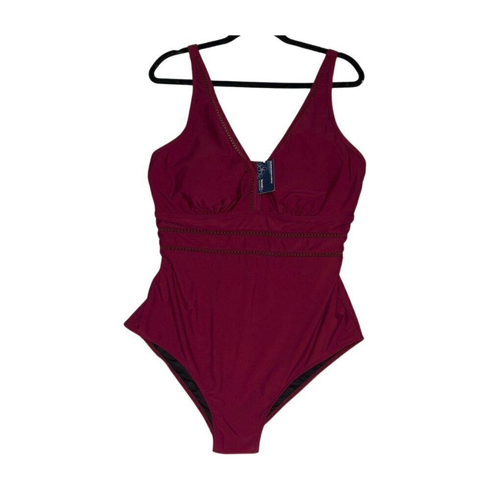 SUMMER MAE Plum One Piece Swimsuit 18W Tummy Control Mesh V-Neck NWT